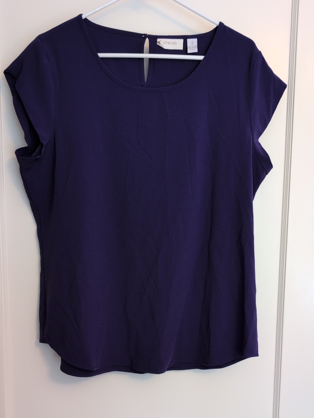 Chico's Deep Purple Cap-Sleeve Crewneck Top
